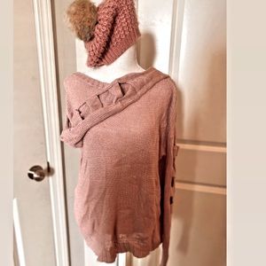 Pink sweater w/ see thru sleeves very cozy &Light